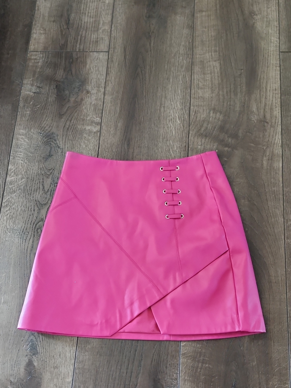 BCBGeneration Bright Pink Faux Leather Lace-Up Mini Skirt